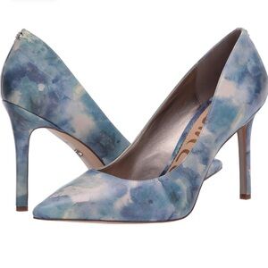 Sam Edelman Hazel Blue Multi Shibori Print Leather Stiletto Shoes Size 8.5
